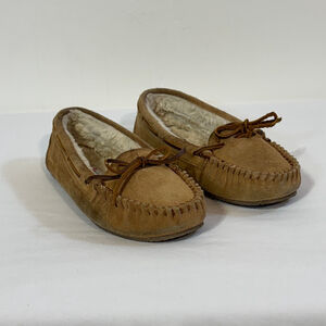 Minnetonka Brown Suede Leather Faux Fur Lined Moccasins Women’s Size 8